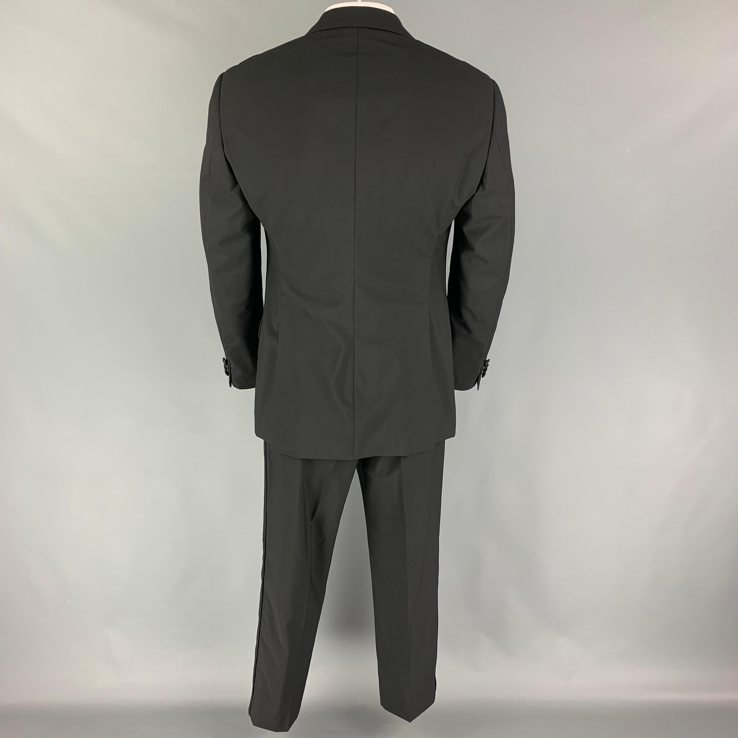 EMPORIO ARMANI Size 42 Black Grid Peak Lapel Tuxedo Suit In Excellent Condition In San Francisco, CA