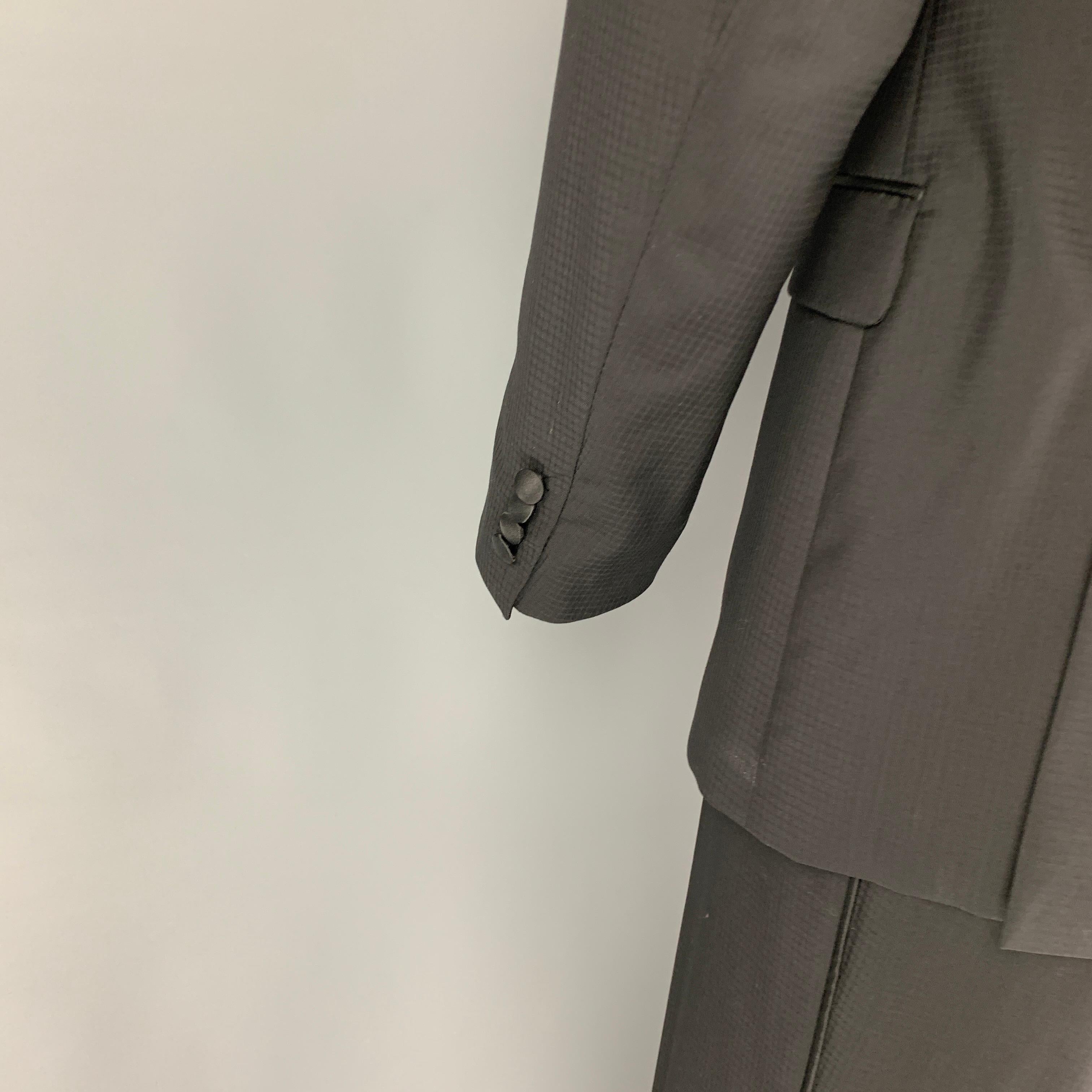 Men's EMPORIO ARMANI Size 42 Black Grid Peak Lapel Tuxedo Suit