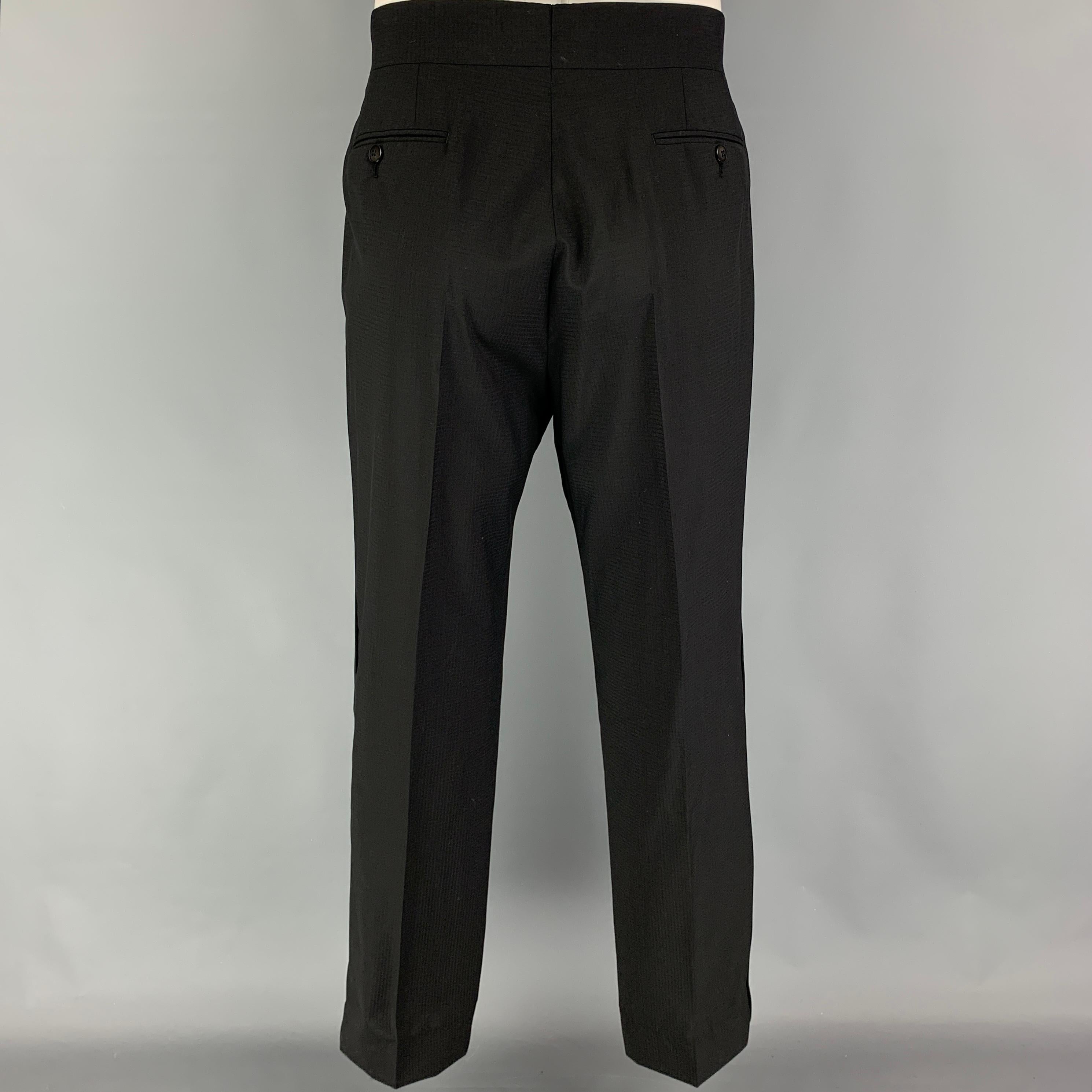EMPORIO ARMANI Size 42 Black Grid Peak Lapel Tuxedo Suit 2