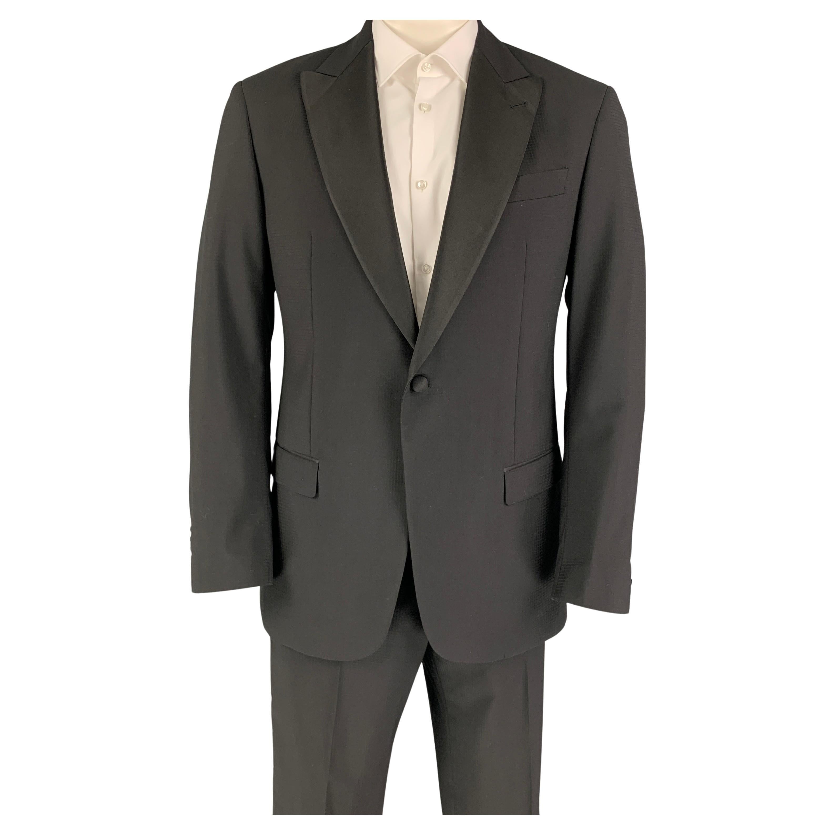 EMPORIO ARMANI Size 42 Black Grid Peak Lapel Tuxedo Suit For Sale at ...