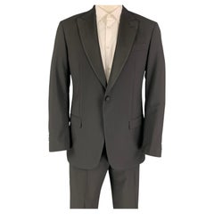 EMPORIO ARMANI Size 42 Black Grid Peak Lapel Tuxedo Suit