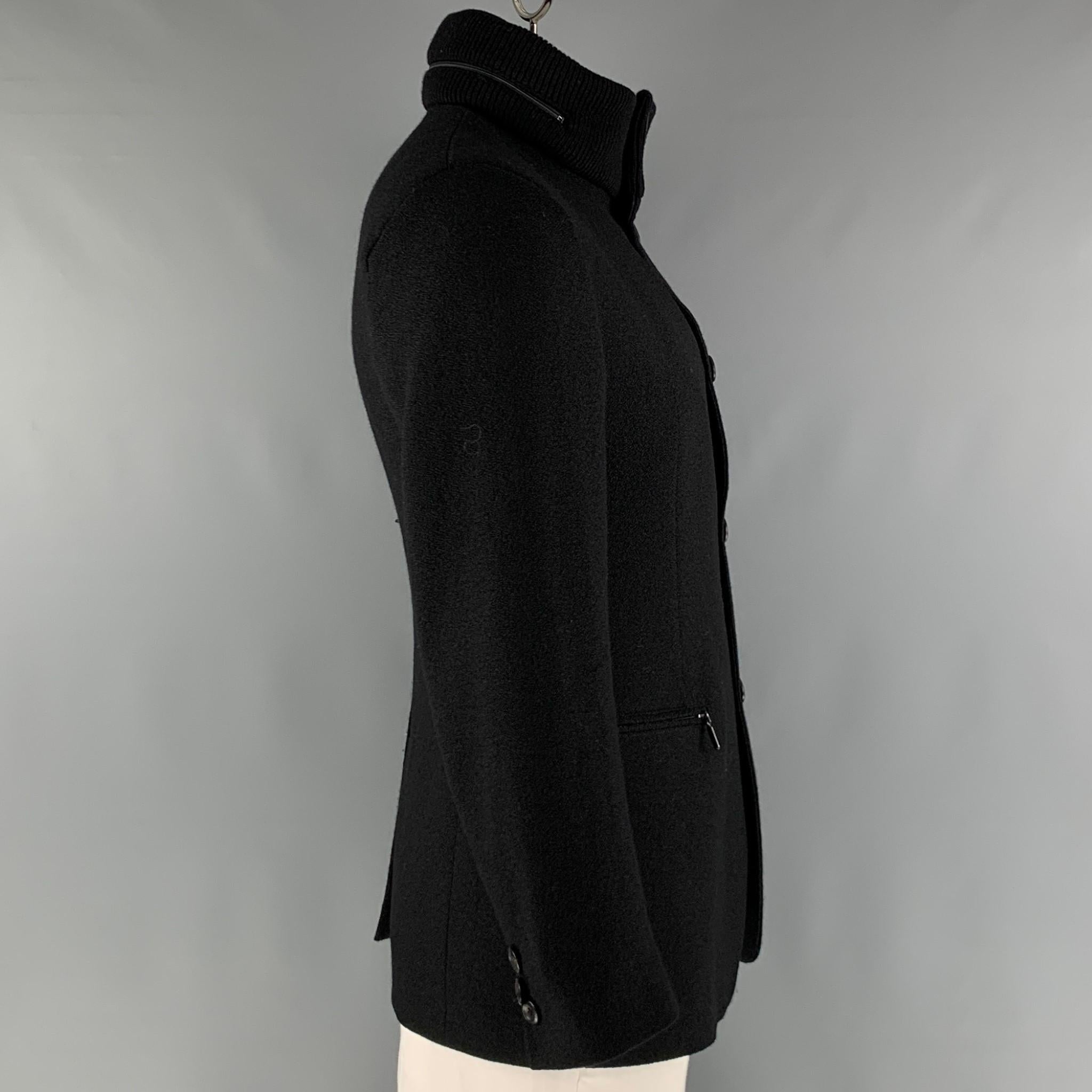 EMPORIO ARMANI Size 42 Black Textured Virgin Wool Jacket In Excellent Condition In San Francisco, CA