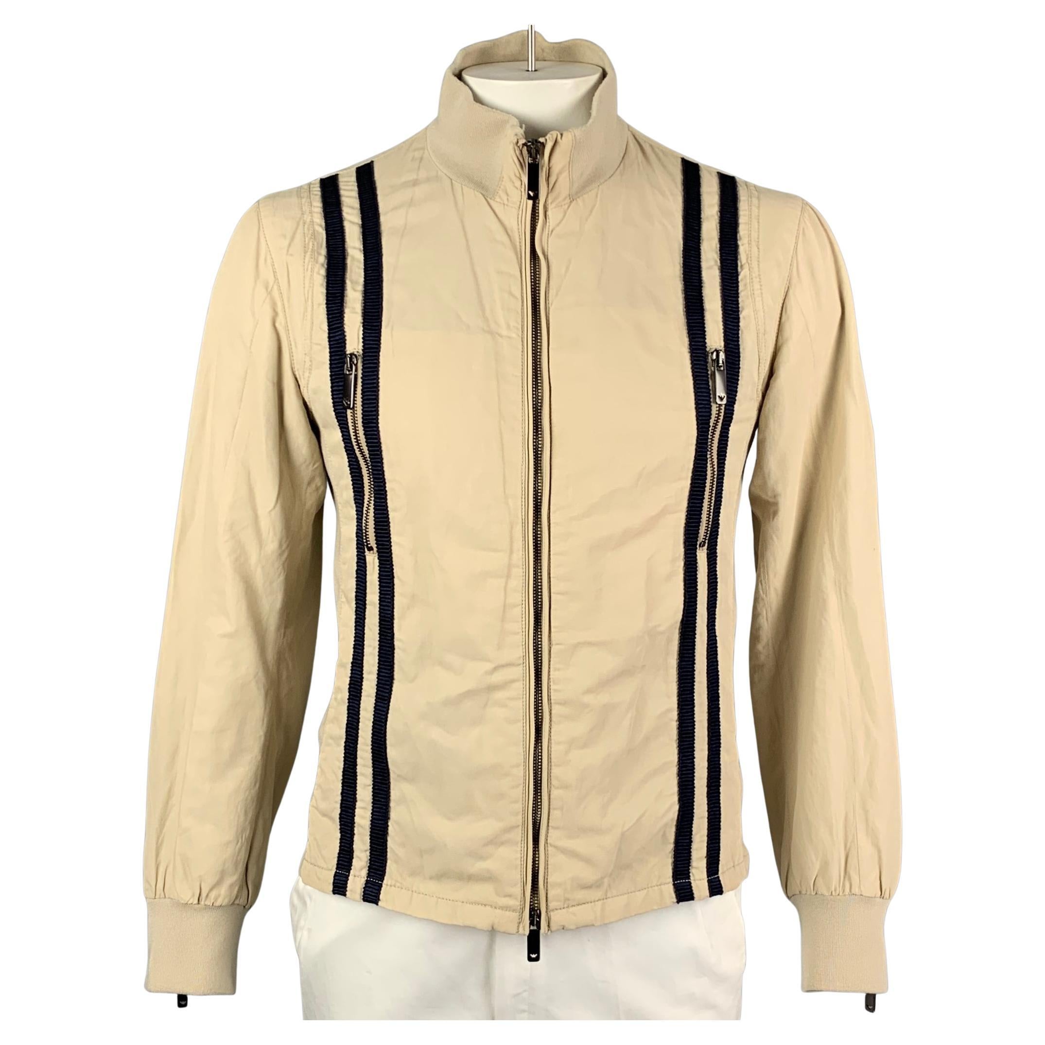 EMPORIO ARMANI Size 42 Khaki & Navy Cotton Blend Zip Up Jacket
