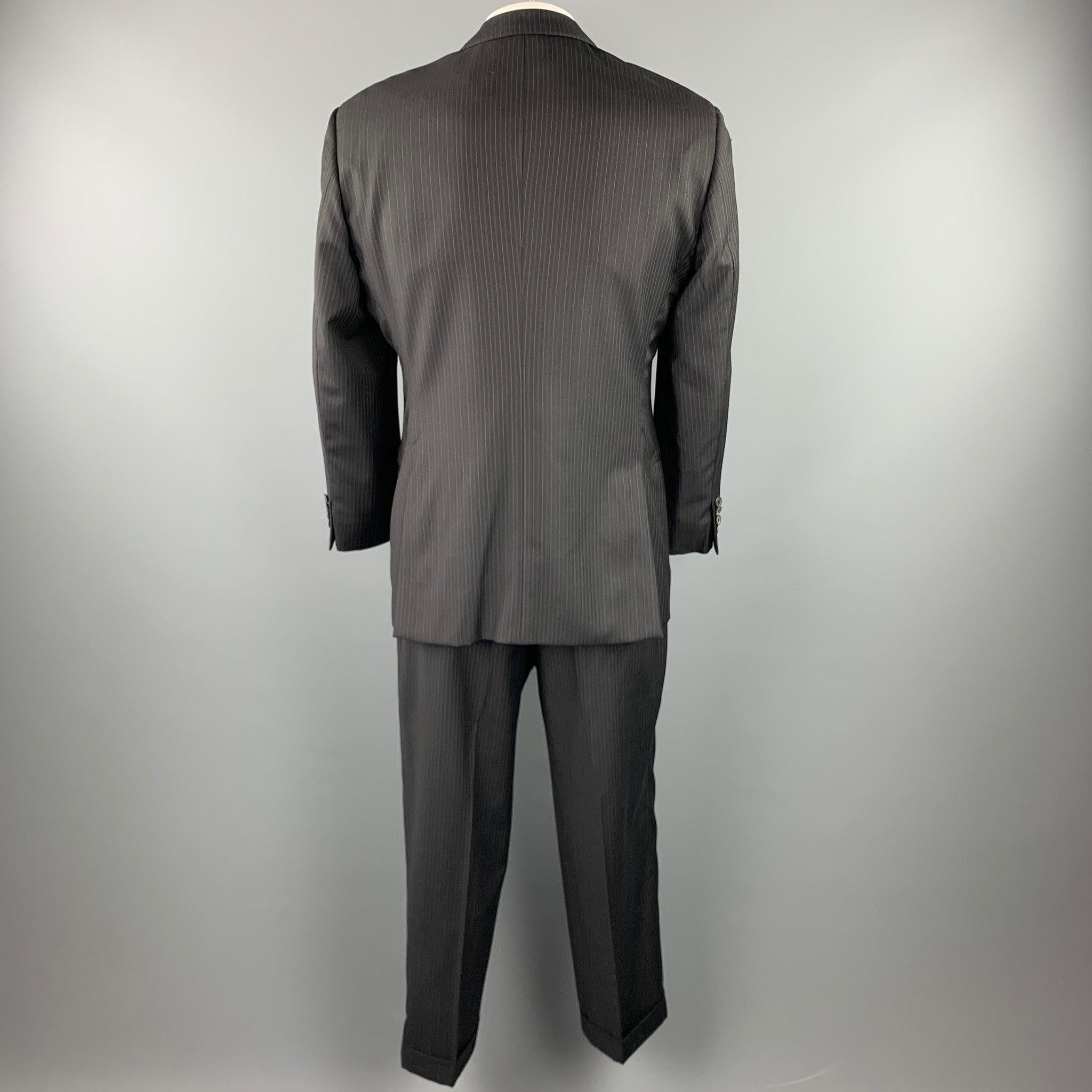 EMPORIO ARMANI Size 42 Regular Black Stripe Wool Notch Lapel Suit In Good Condition For Sale In San Francisco, CA