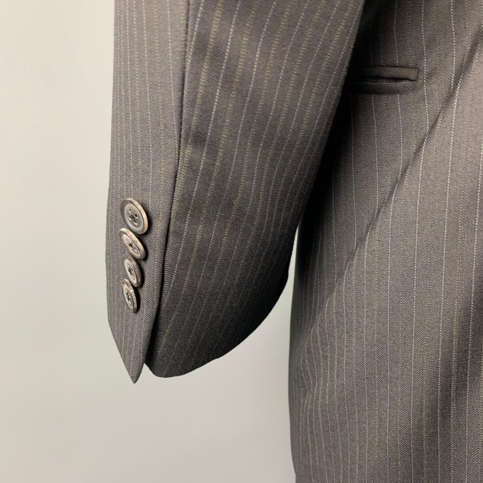 Men's EMPORIO ARMANI Size 42 Regular Black Stripe Wool Notch Lapel Suit