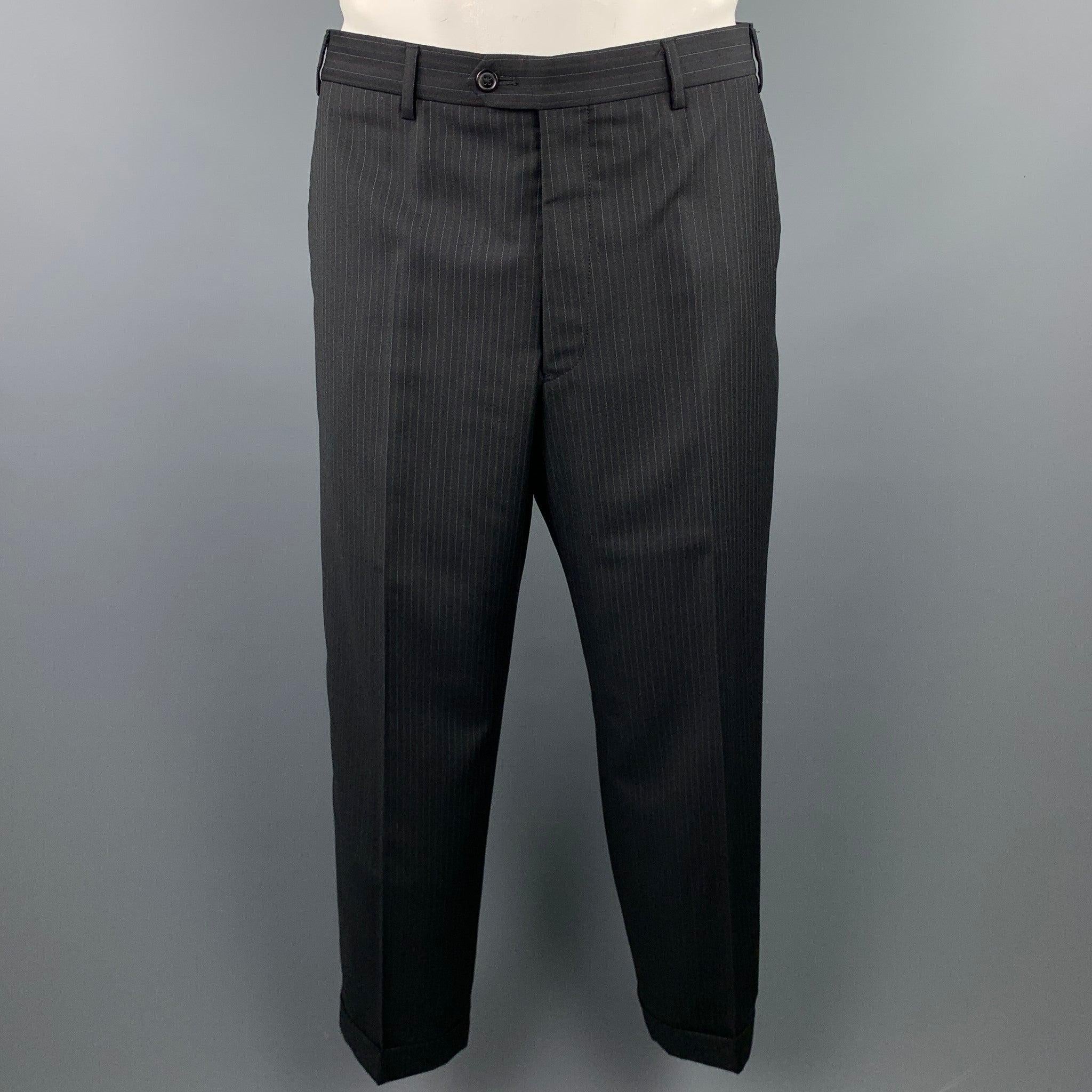 EMPORIO ARMANI Size 42 Regular Black Stripe Wool Notch Lapel Suit For Sale 1