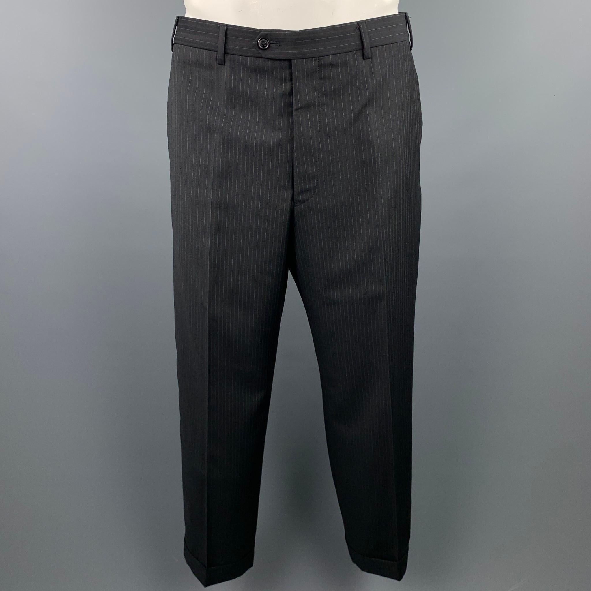 EMPORIO ARMANI Size 42 Regular Black Stripe Wool Notch Lapel Suit 1