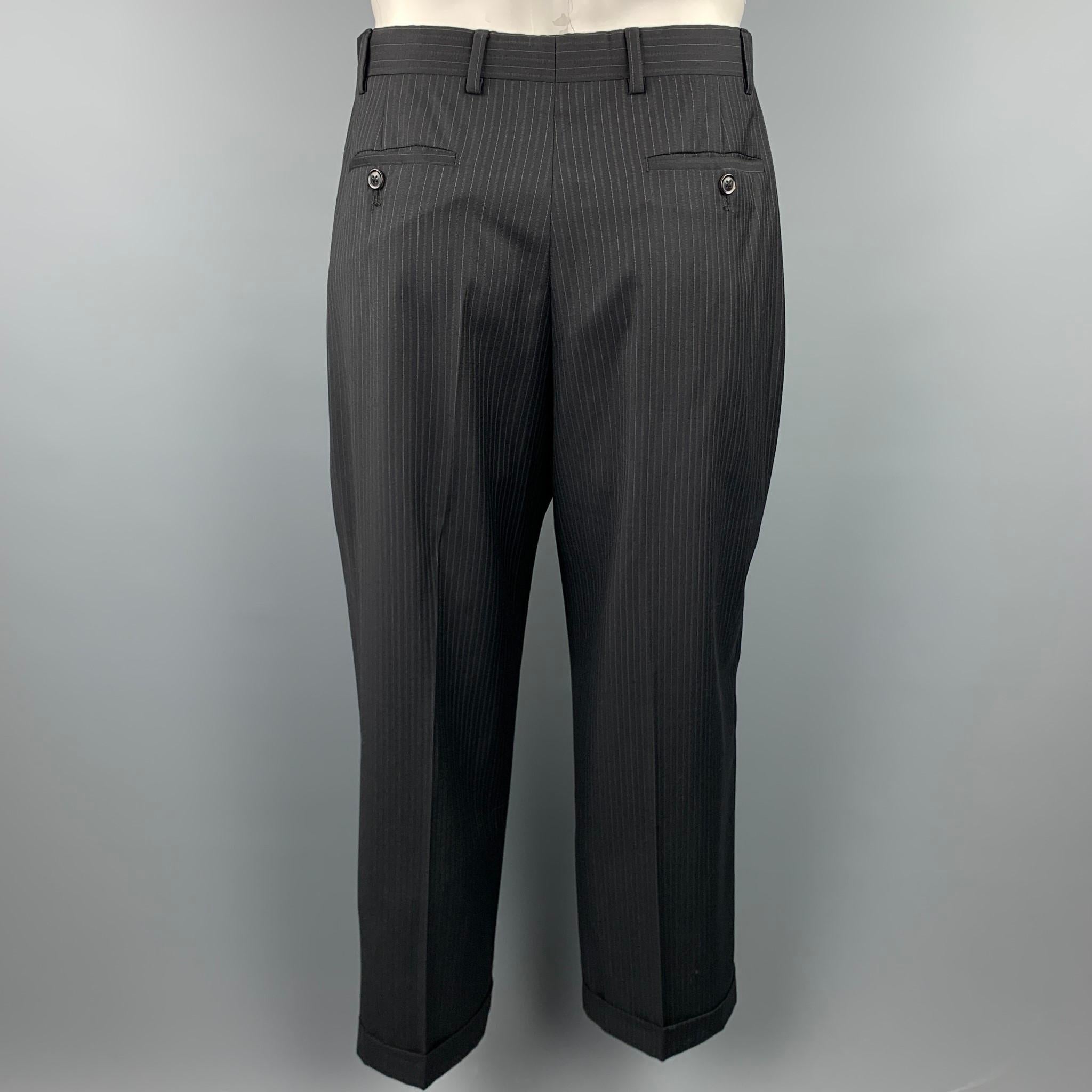 EMPORIO ARMANI Size 42 Regular Black Stripe Wool Notch Lapel Suit 2