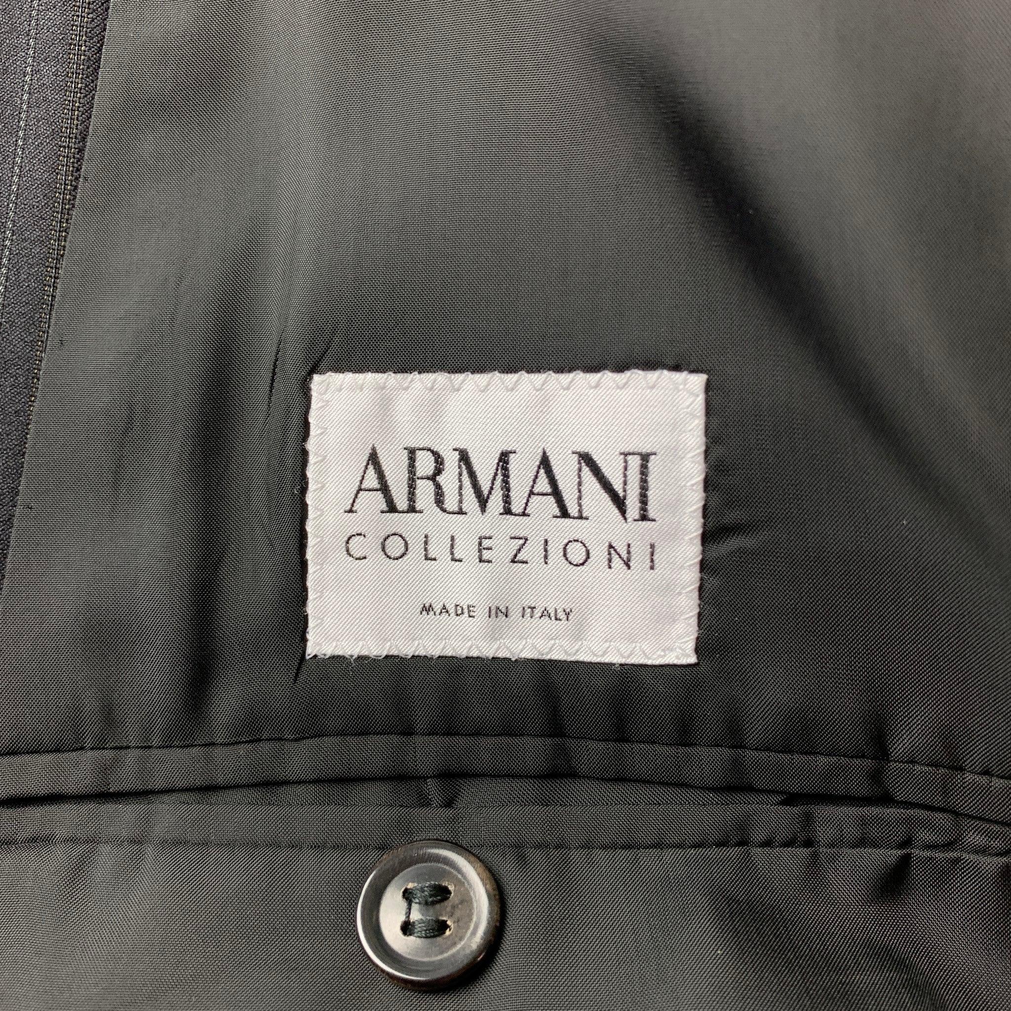 EMPORIO ARMANI Tailleur tailleur à revers en laine à rayures noires régulières taille 42 en vente 4