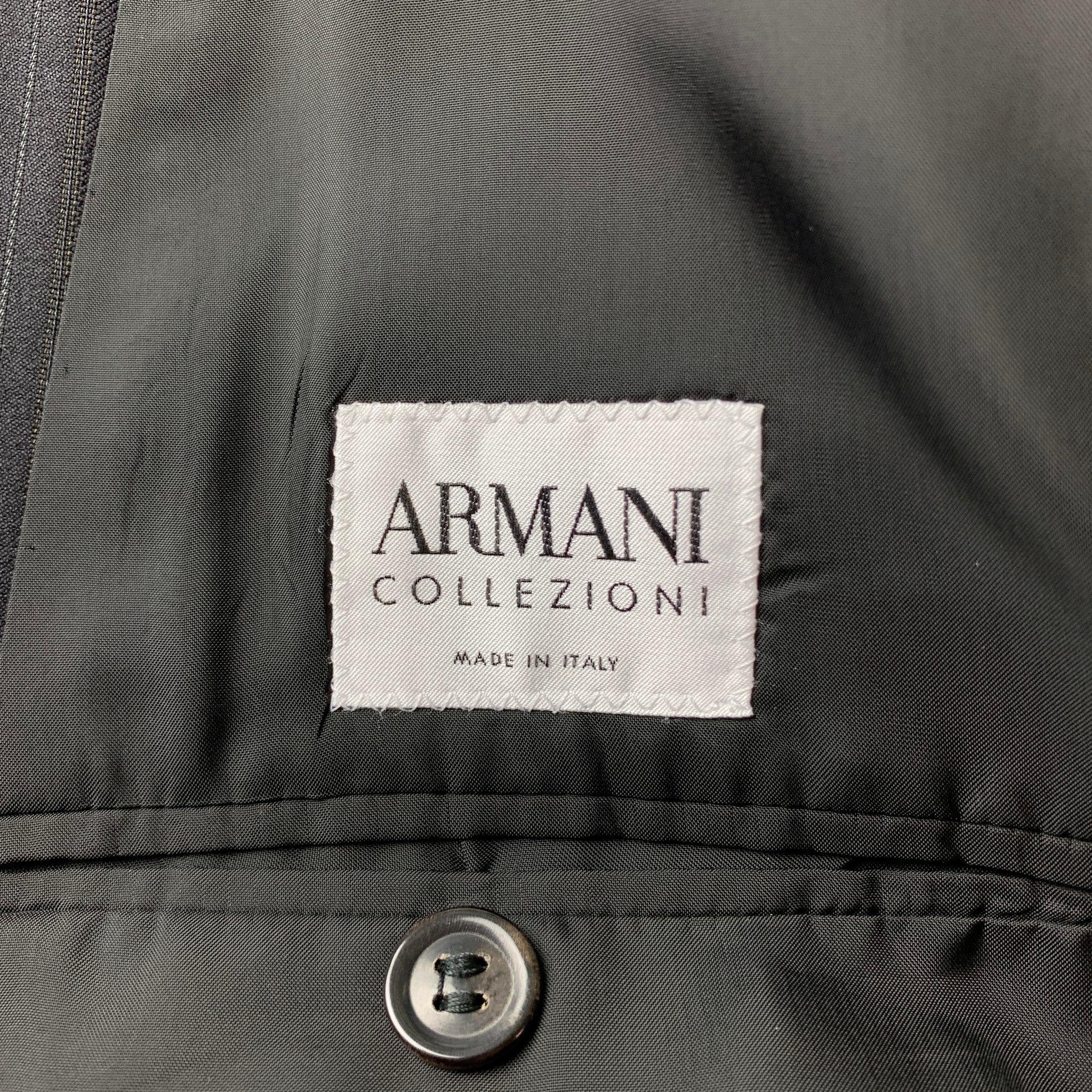 EMPORIO ARMANI Tailleur tailleur à revers en laine à rayures noires régulières taille 42 en vente 3