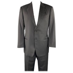EMPORIO ARMANI Size 42 Regular Black Stripe Wool Notch Lapel Suit