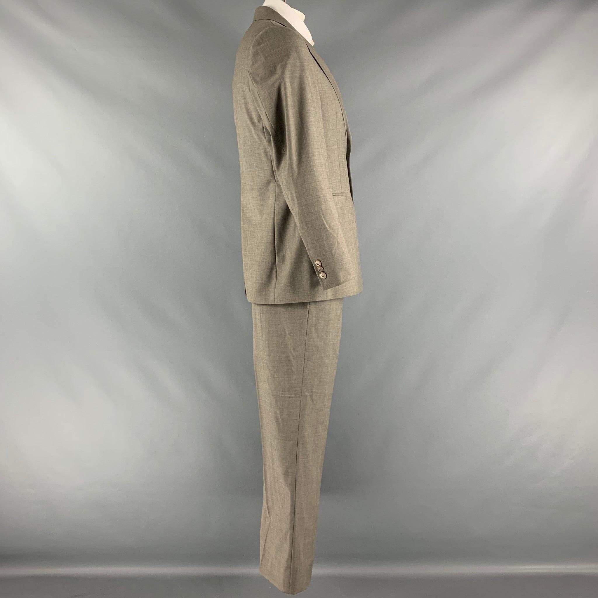 EMPORIO ARMANI Size 42 Taupe Solid Wool Notch Lapel Suit In Excellent Condition For Sale In San Francisco, CA