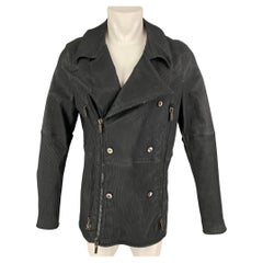 EMPORIO ARMANI Size 44 Black Textured Cotton Polyurethane Coat