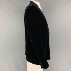EMPORIO ARMANI Size 44 Black Velvet Peak Lapel Sport Coat