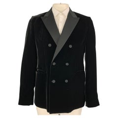 EMPORIO ARMANI Size 44 Black Velvet Peak Lapel Sport Coat