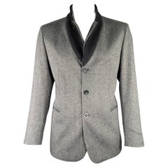 EMPORIO ARMANI Taille 46 Manteau de sport gris noir en laine mélangée à revers échancré