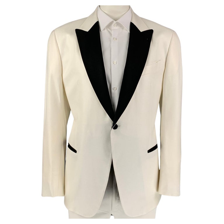 EMPORIO ARMANI Size 48 White & Black Viscose Peak Lapel Sport Coat For Sale