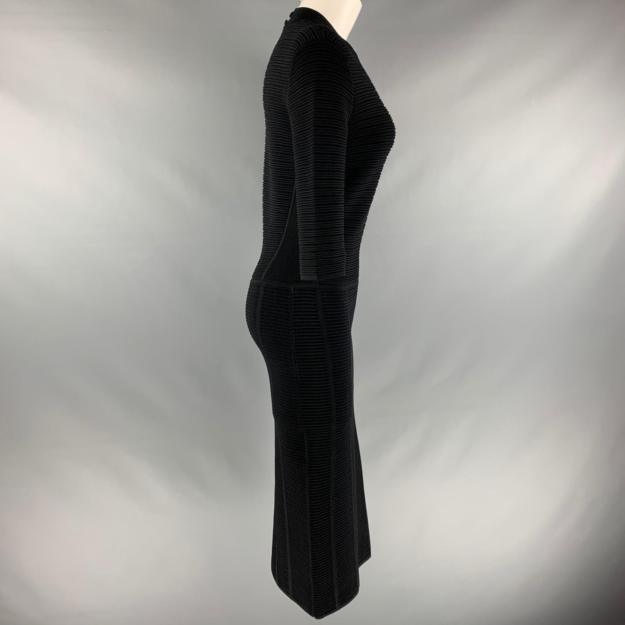 EMPORIO ARMANI Size 6 Black Ribbed 3/4 Sleeves Mid-Calf Dress In Excellent Condition For Sale In San Francisco, CA