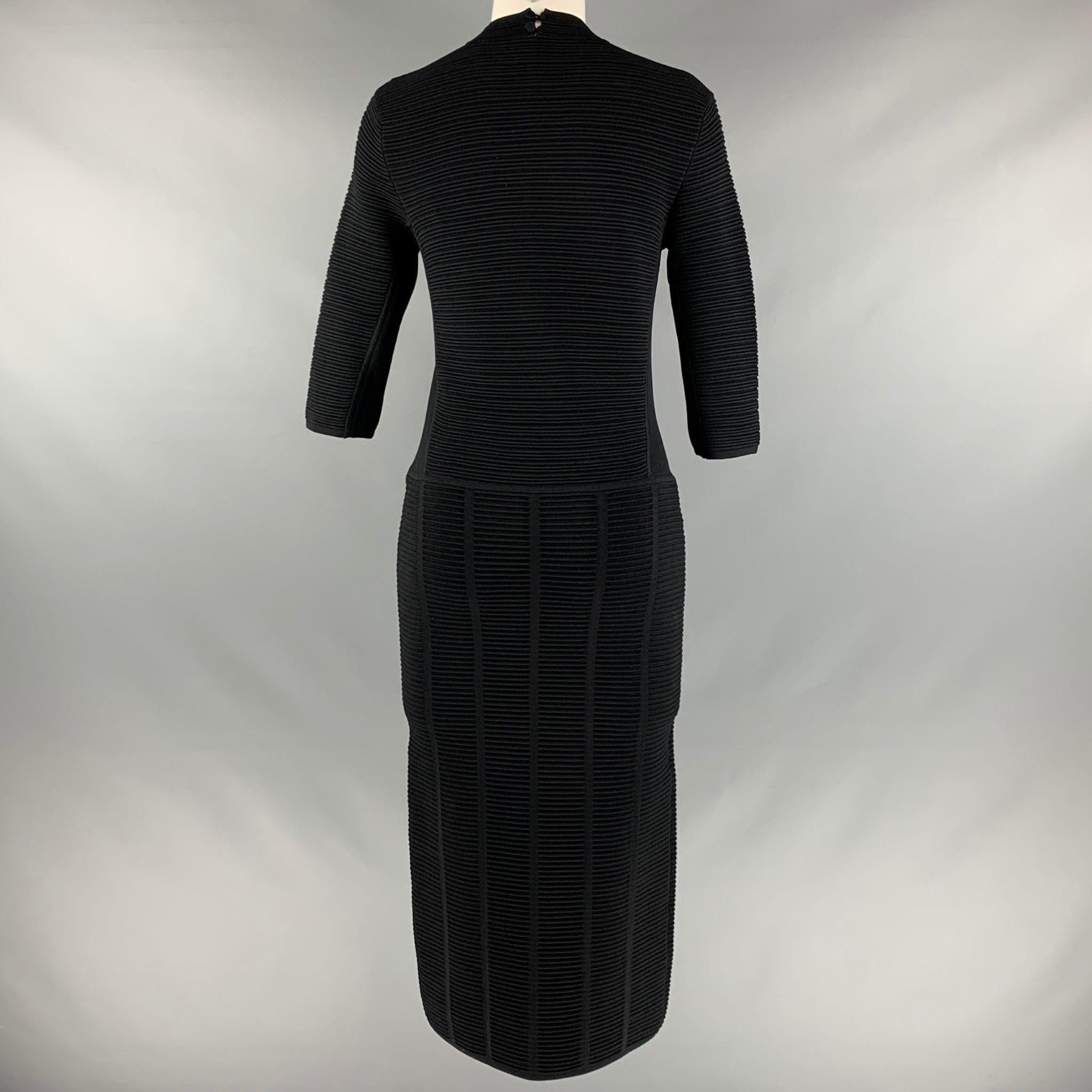 Women's EMPORIO ARMANI Size 6 Black Ribbed 3/4 Sleeves Mid-Calf Dress For Sale