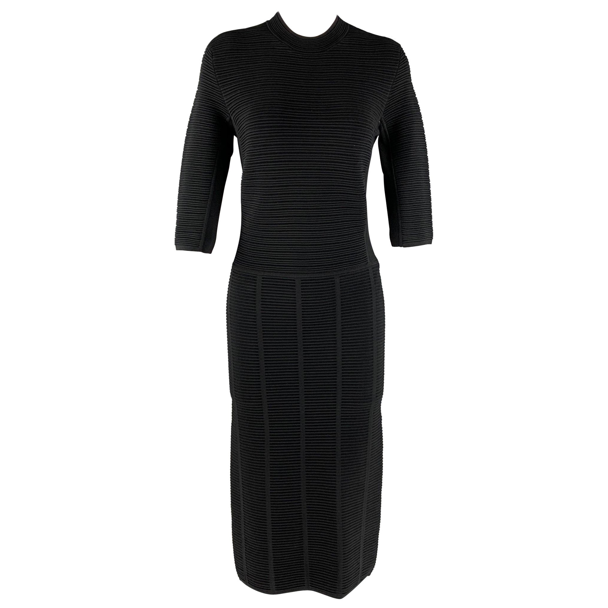 EMPORIO ARMANI Größe 6 Schwarzes geripptes 3/4-Ärmel-Kleid mit mittleren Calf-Ärmeln