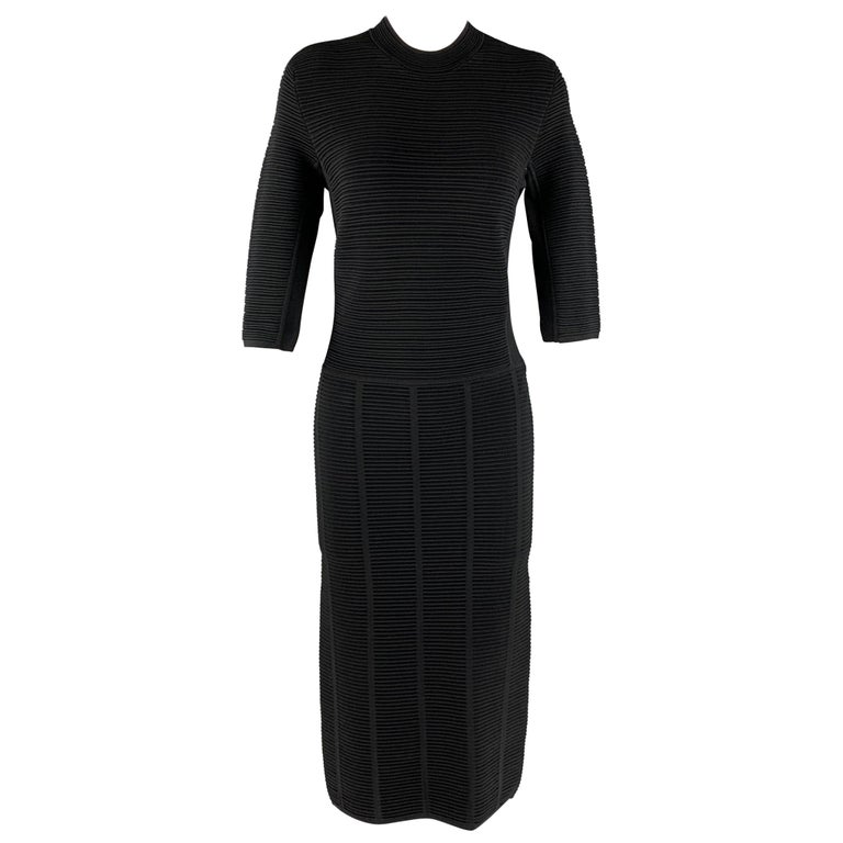 EMPORIO ARMANI Size 6 Black Ribbed 3/4 Sleeves Mid-Calf Dress For Sale at 1stDibs EMPORIO ARMANI Size 6 Black Ribbed 3/4 Sleeves Mid-Calf Dress For Sale at 1stDibs