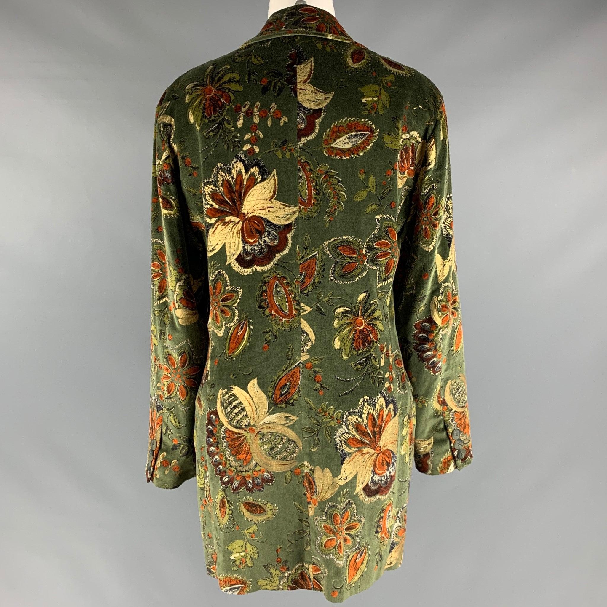 Women's EMPORIO ARMANI Size 6 Green Brown & Gold Cotton Velvet Blazer For Sale