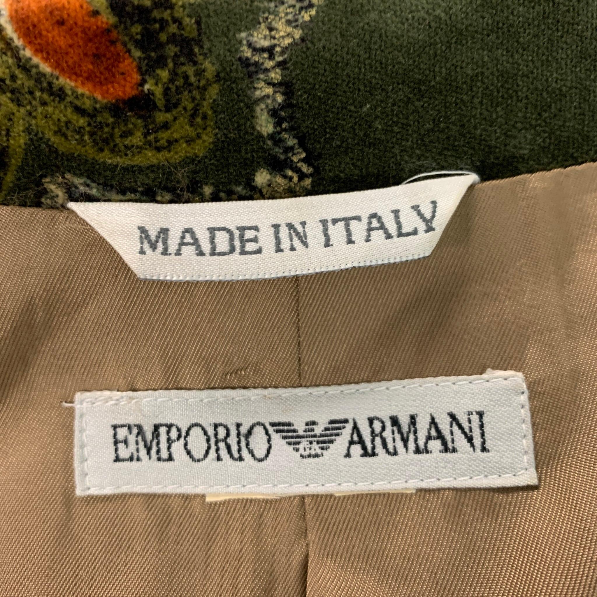 EMPORIO ARMANI Size 6 Green Brown & Gold Cotton Velvet Blazer For Sale 1