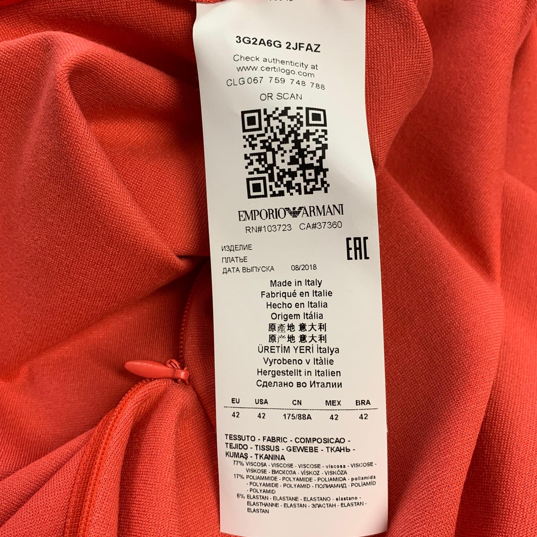 EMPORIO ARMANI Size 6 Orange Viscose Blend Faux Wrap Dress For Sale 1