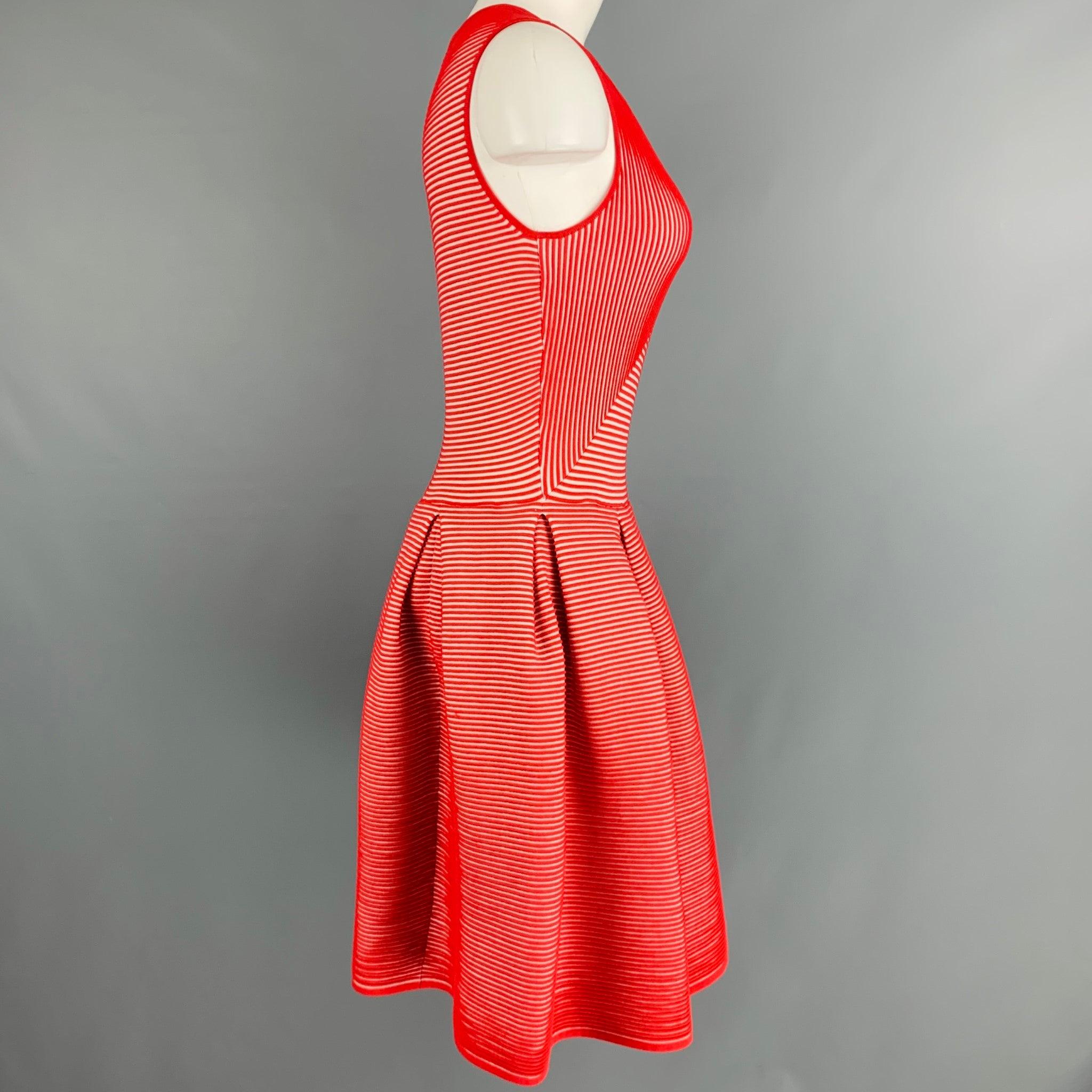 Women's EMPORIO ARMANI Size 6 Red White Viscose Blend Stripe Pleated Dress For Sale
