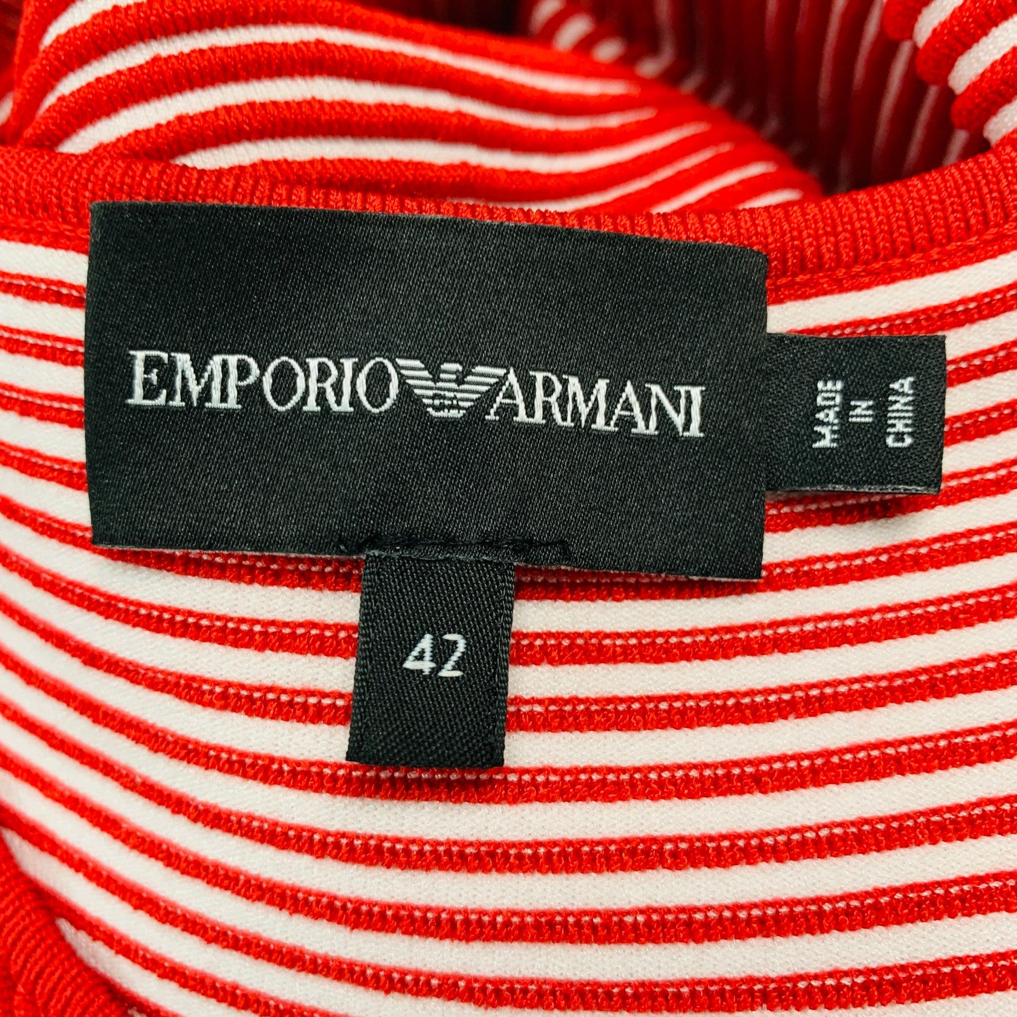 EMPORIO ARMANI Size 6 Red White Viscose Blend Stripe Pleated Dress For Sale 2