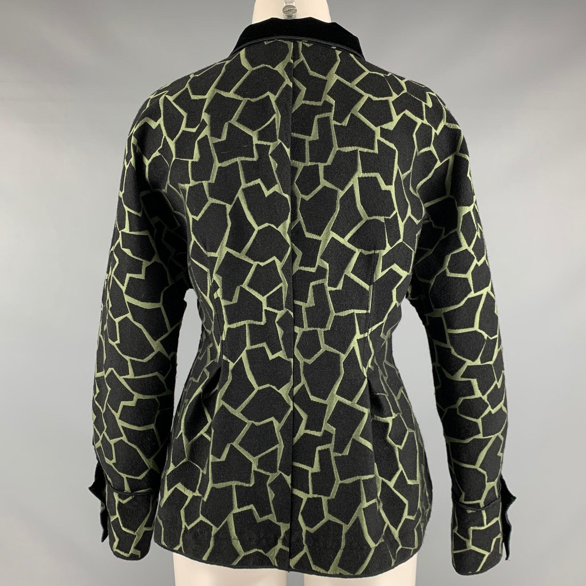EMPORIO ARMANI Size 8 Black Green Acrylic Blend Jacquard Jacket In Good Condition For Sale In San Francisco, CA