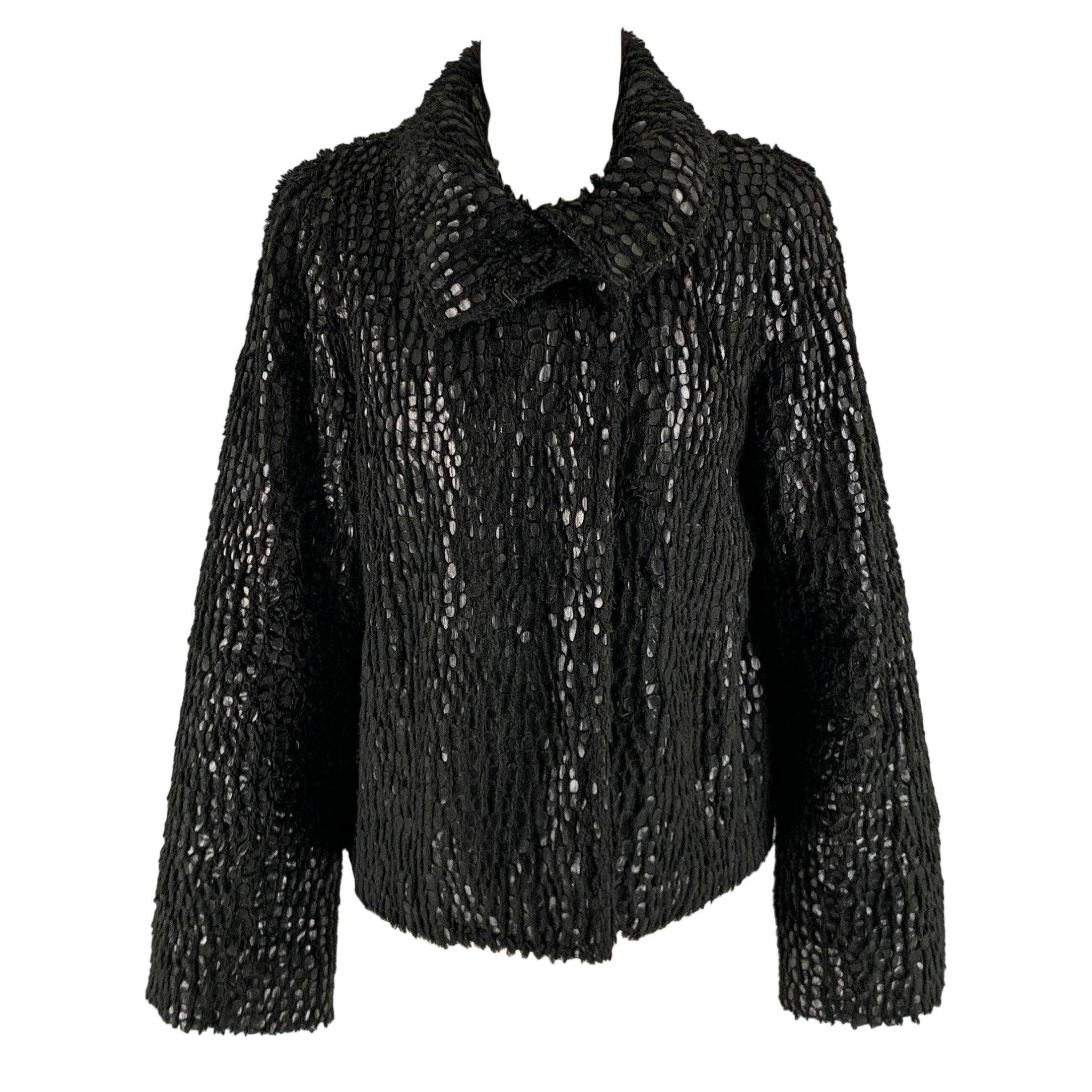 EMPORIO ARMANI Talla 8 Chaqueta negra de poliéster texturizado