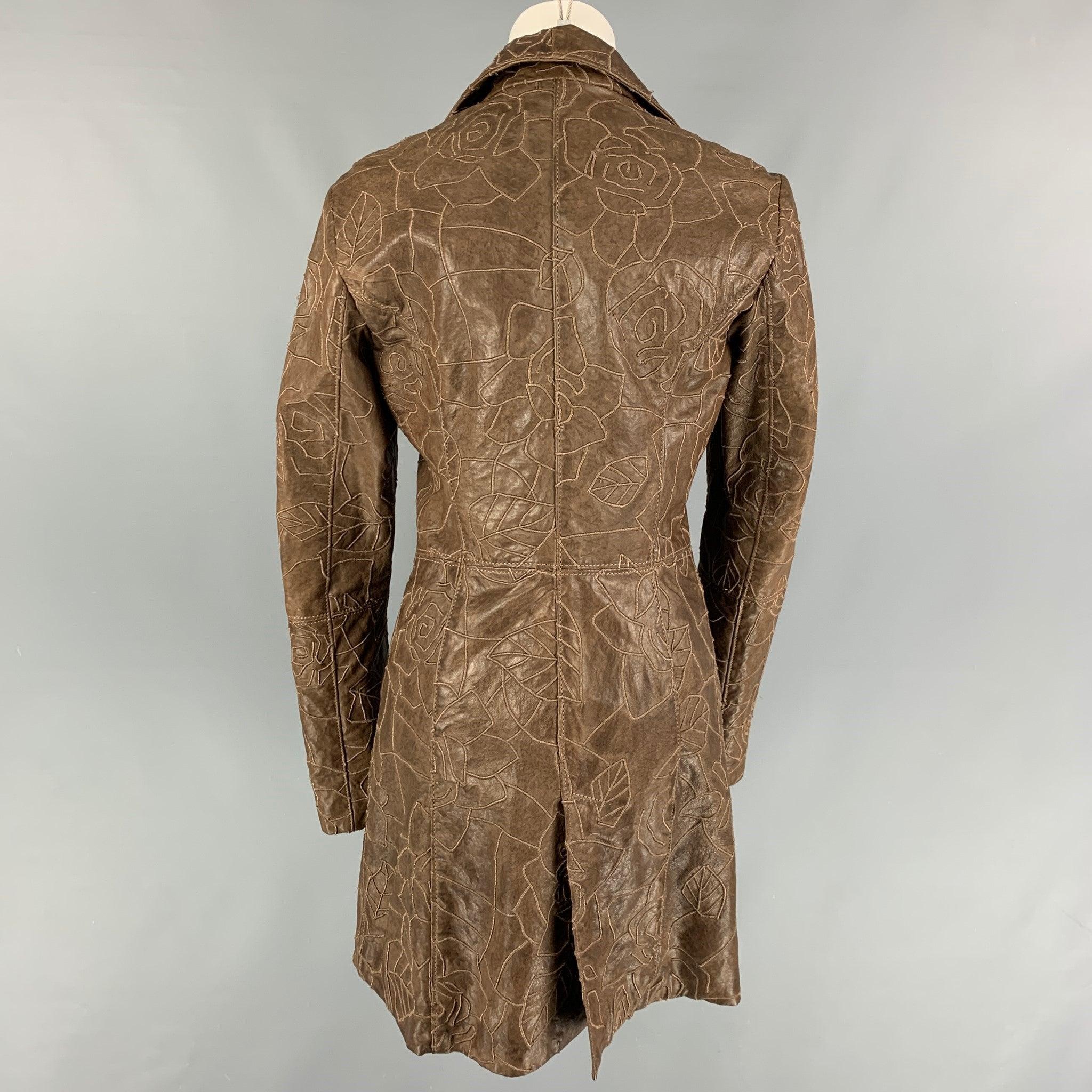 EMPORIO ARMANI Size 8 Brown Embroidered Single Breasted Coat In Excellent Condition For Sale In San Francisco, CA