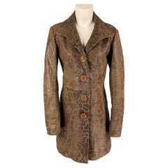 EMPORIO ARMANI Size 8 Brown Embroidered Single Breasted Coat