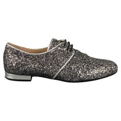 EMPORIO ARMANI Size 9.5 Silver Leather Glittered Lace Up Shoes