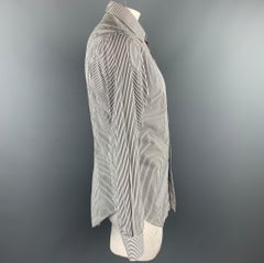 EMPORIO ARMANI Size L Black & White Stripe Cotton Button Up Long Sleeve Shirt