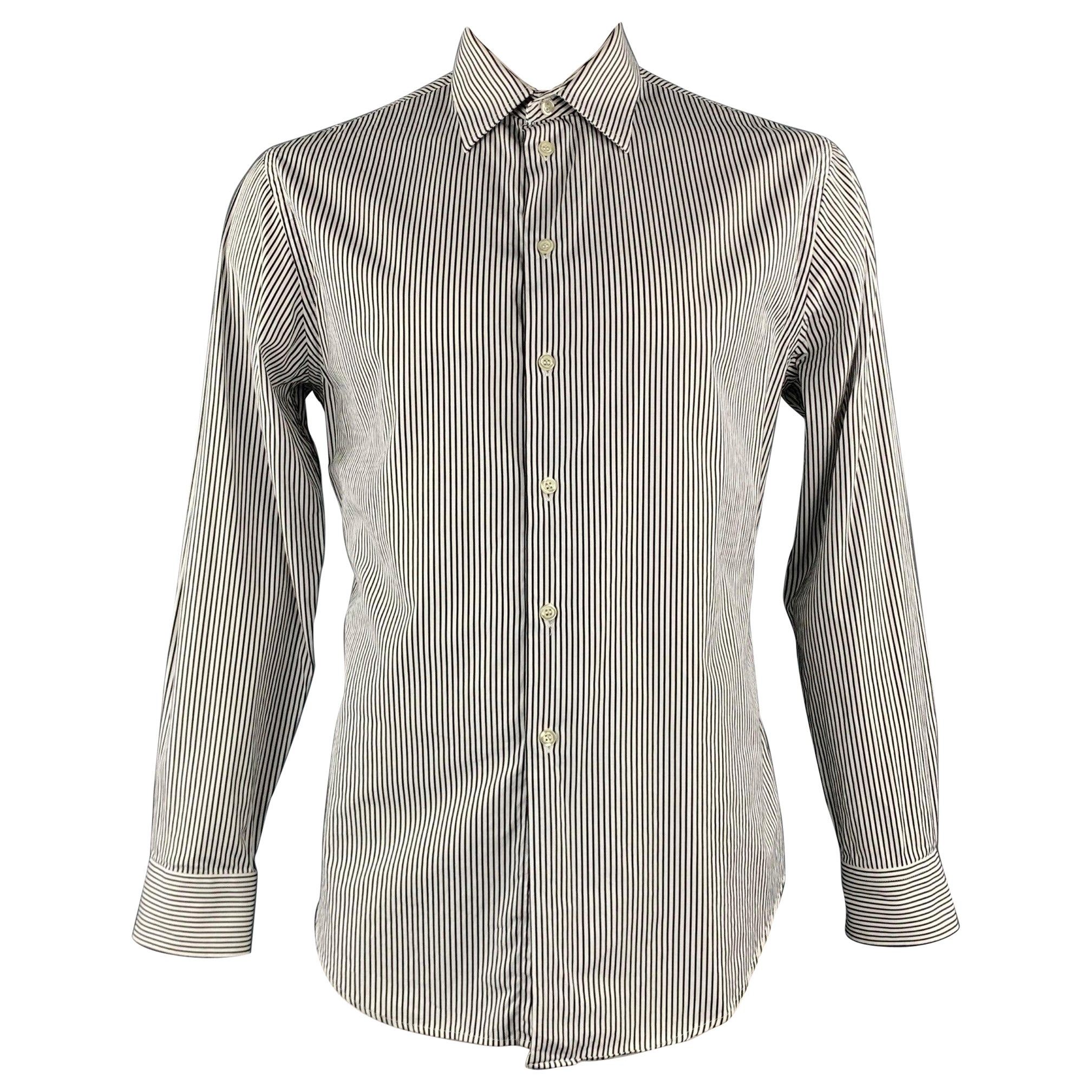 EMPORIO ARMANI Taglia L Camicia a maniche lunghe in cotone a righe bianche e nere Up&Up