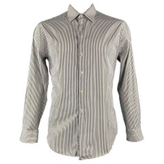 EMPORIO ARMANI Taglia L Camicia a maniche lunghe in cotone a righe bianche e nere Up&Up