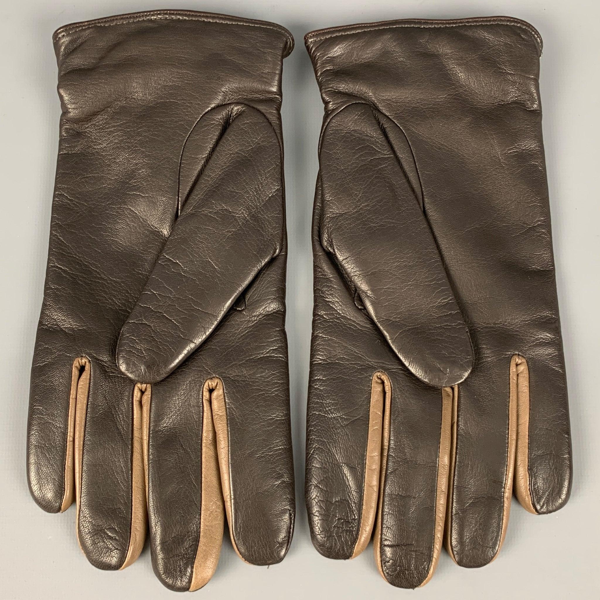 EMPORIO ARMANI Size L Brown Two Tone Leather Gloves In Good Condition For Sale In San Francisco, CA