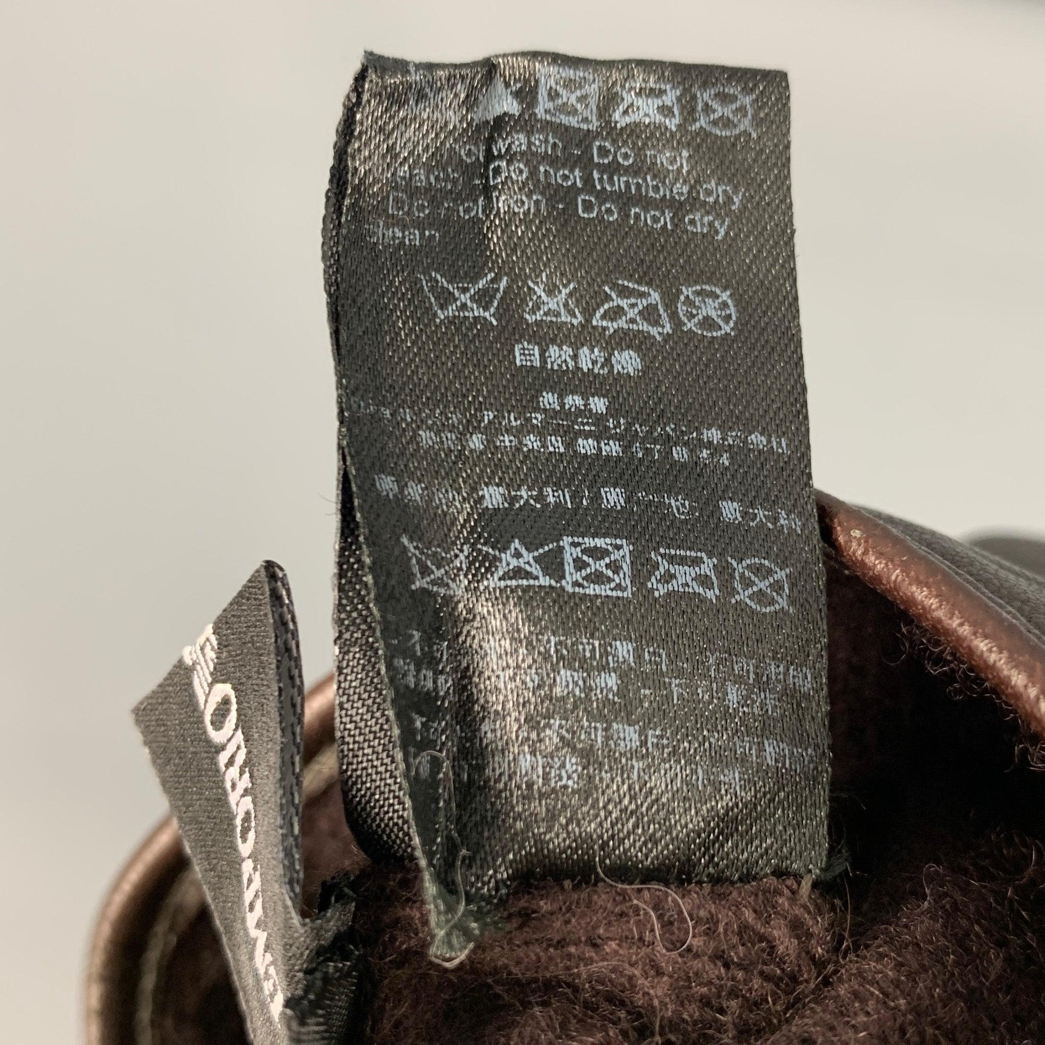 EMPORIO ARMANI Größe L Braune zweifarbige Lederhandschuhe im Angebot 1