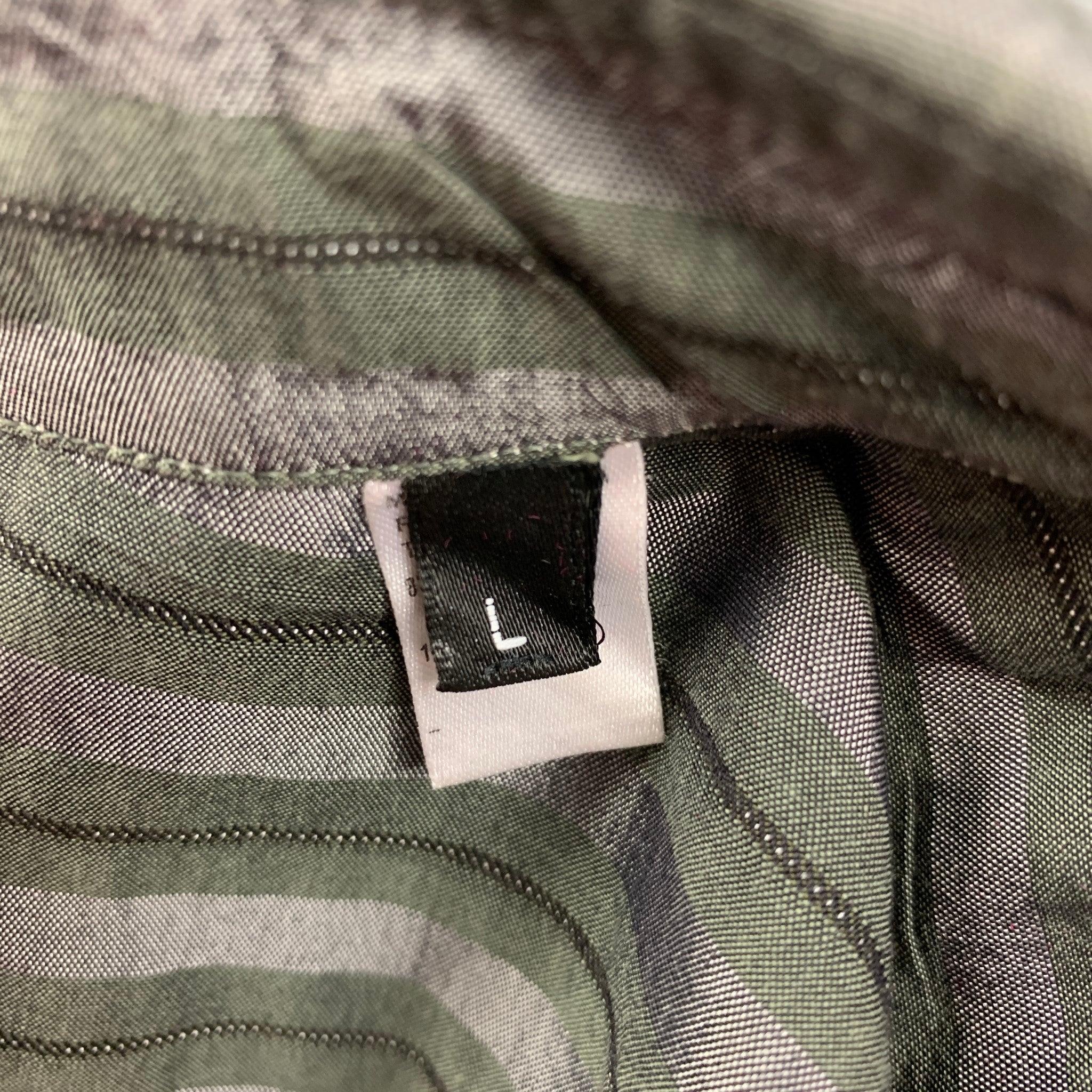 EMPORIO ARMANI Size L Grey Olive Stripe Cotton Viscose Long Sleeve Shirt In Good Condition For Sale In San Francisco, CA
