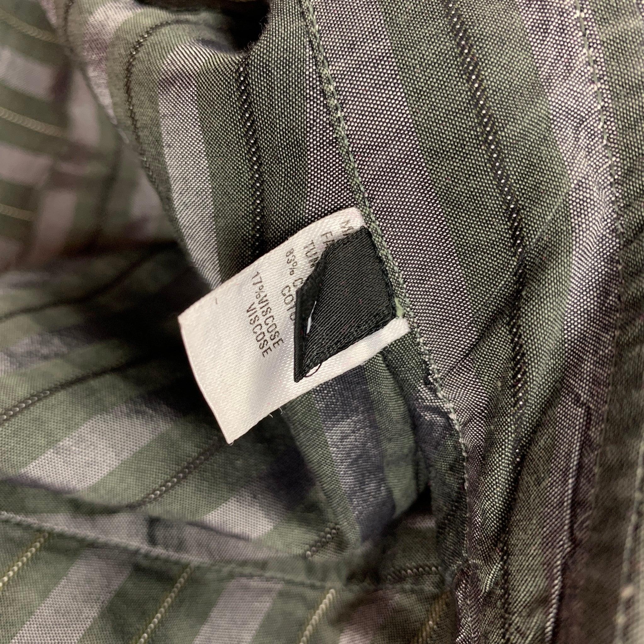 Men's EMPORIO ARMANI Size L Grey Olive Stripe Cotton Viscose Long Sleeve Shirt For Sale