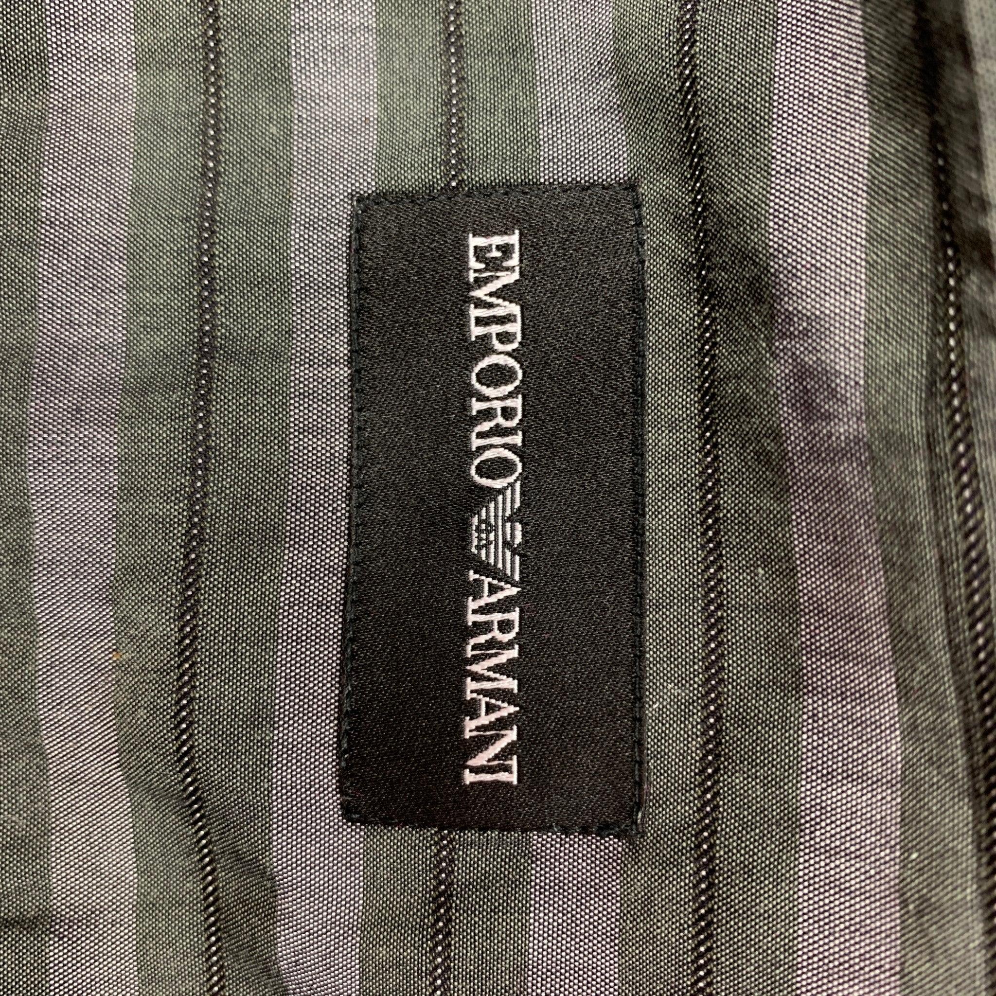 EMPORIO ARMANI Size L Grey Olive Stripe Cotton Viscose Long Sleeve Shirt For Sale 1