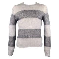 EMPORIO ARMANI Size L Grey Stripe Mohair Blend Crew-Neck Pullover
