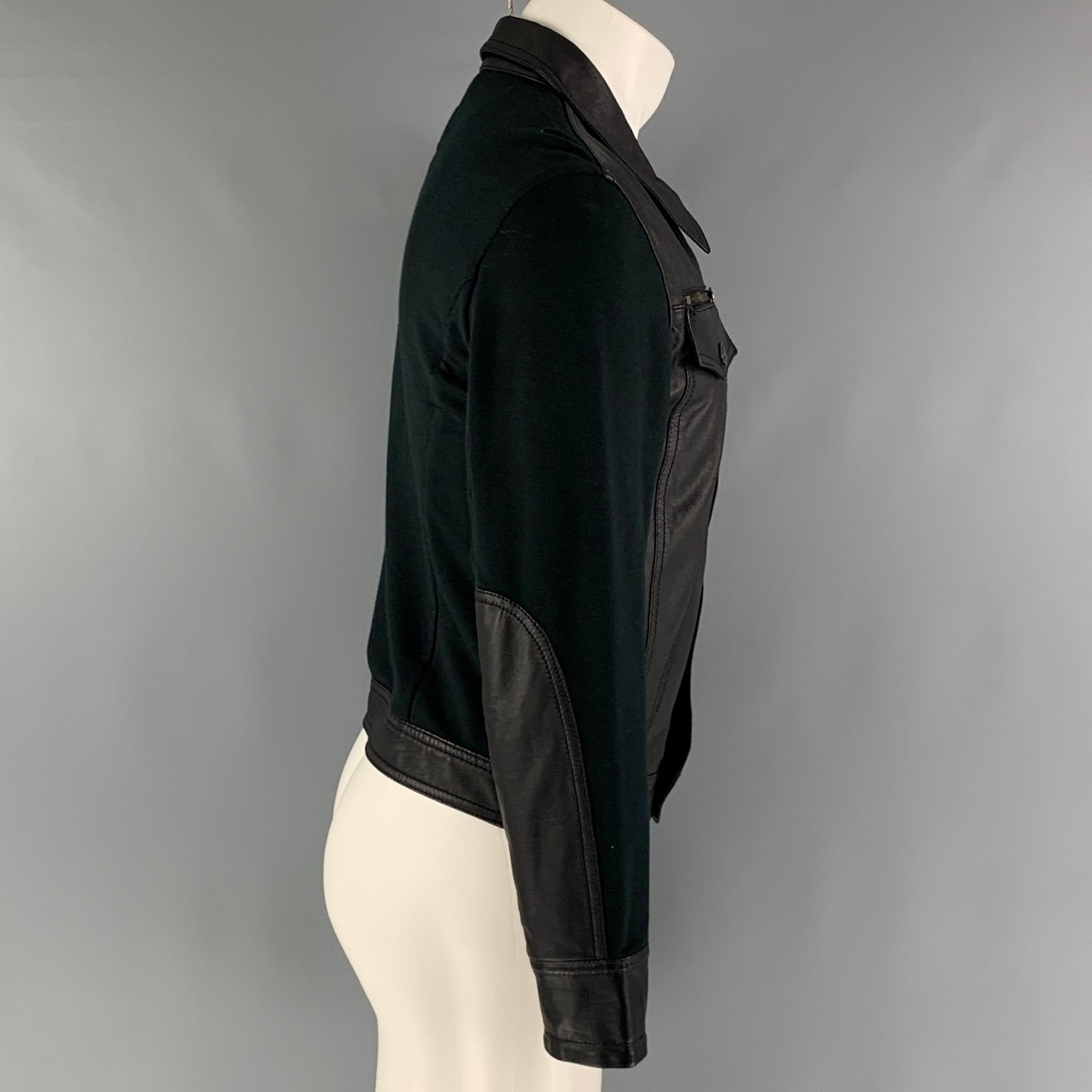 EMPORIO ARMANI Size M Black Sheepskin Leather Cotton Trucker Jacket In Excellent Condition In San Francisco, CA