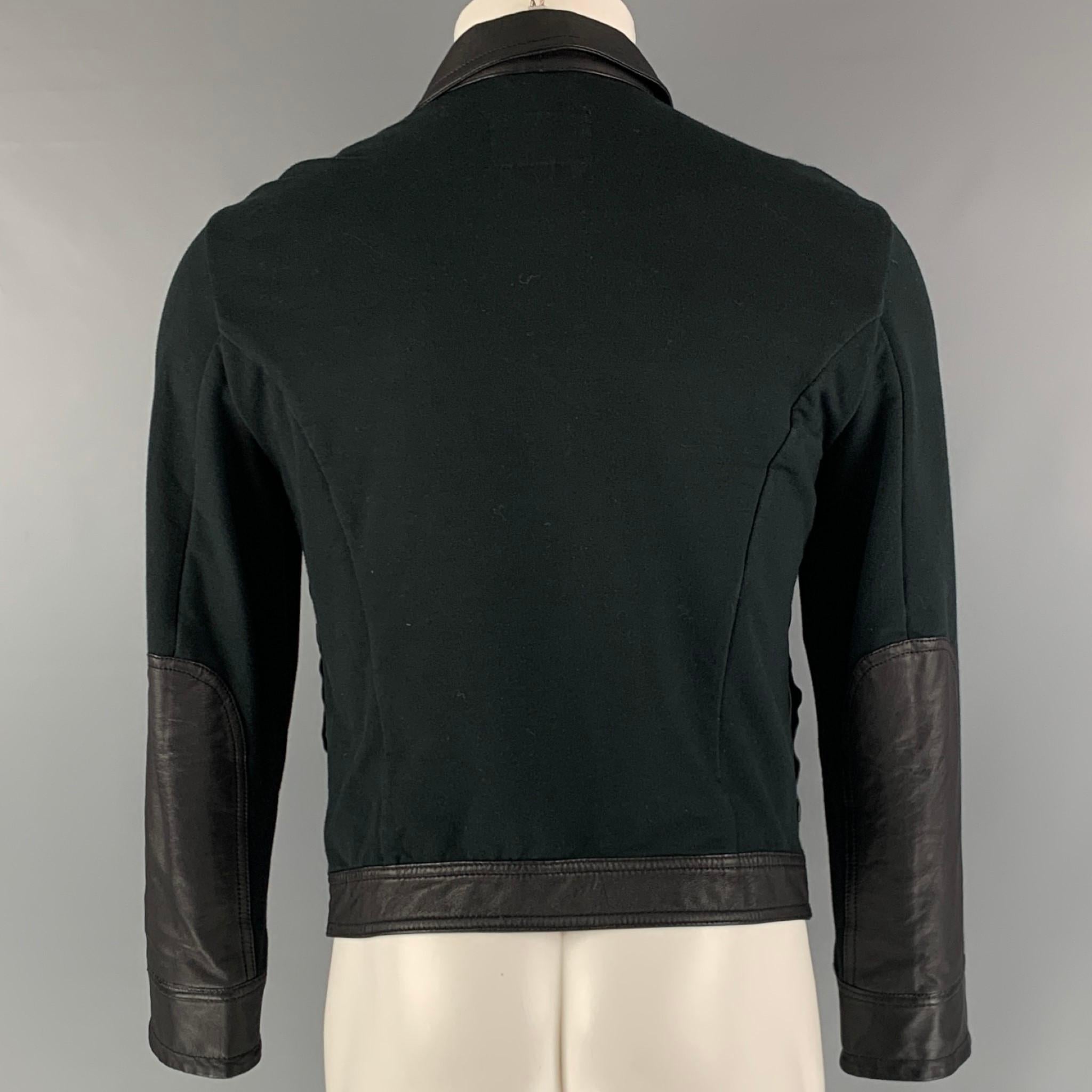 Men's EMPORIO ARMANI Size M Black Sheepskin Leather Cotton Trucker Jacket