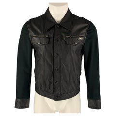 EMPORIO ARMANI Größe M Schwarze Truckerjacke aus Schafsleder und Baumwolle aus Baumwolle
