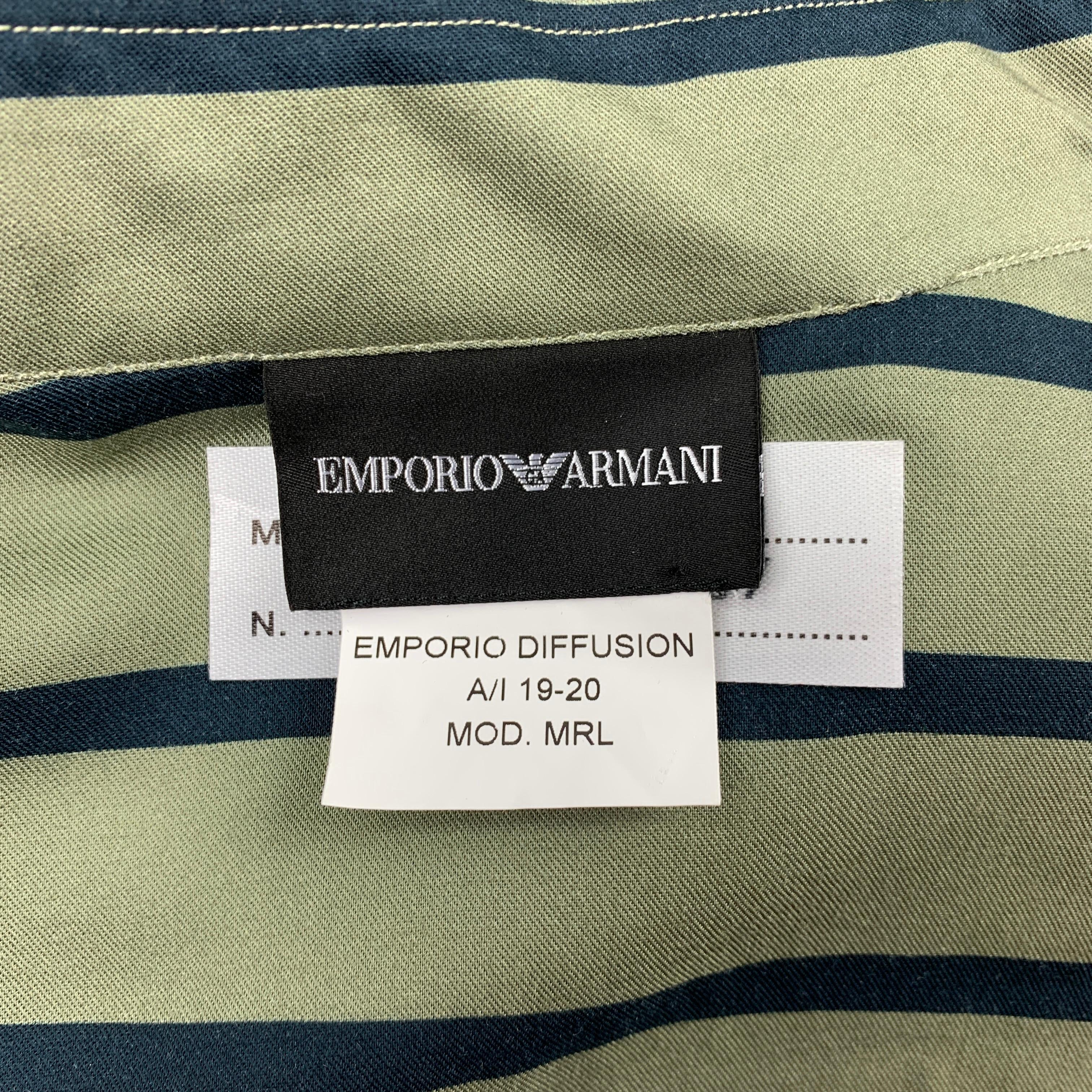 EMPORIO ARMANI Size M Green & Navy Stripe Long Sleeve Shirt In Excellent Condition In San Francisco, CA