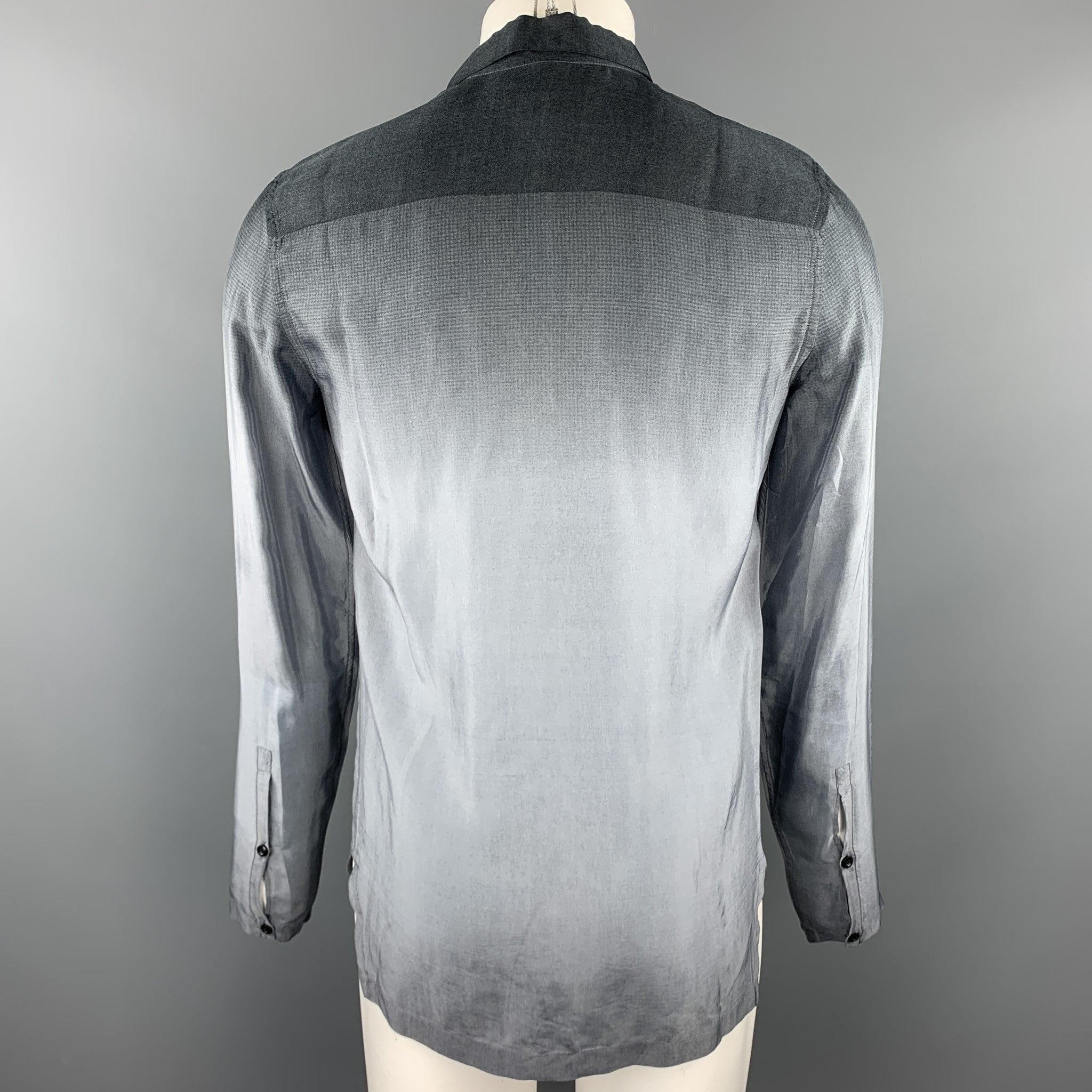 Men's EMPORIO ARMANI Size M Grey Ombre Cupro Hidden Buttons Long Sleeve Shirt For Sale