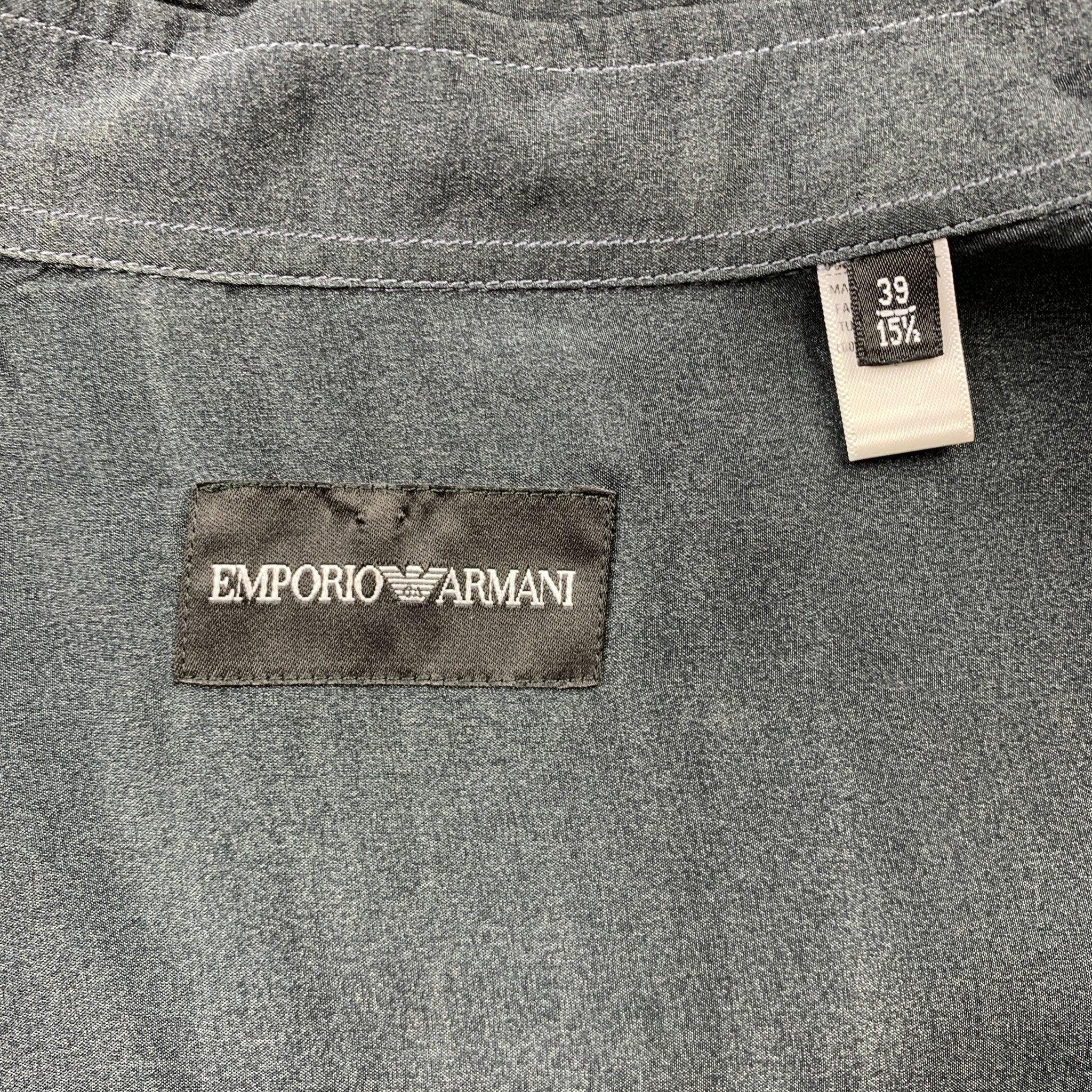 EMPORIO ARMANI Size M Grey Ombre Cupro Hidden Buttons Long Sleeve Shirt For Sale 1